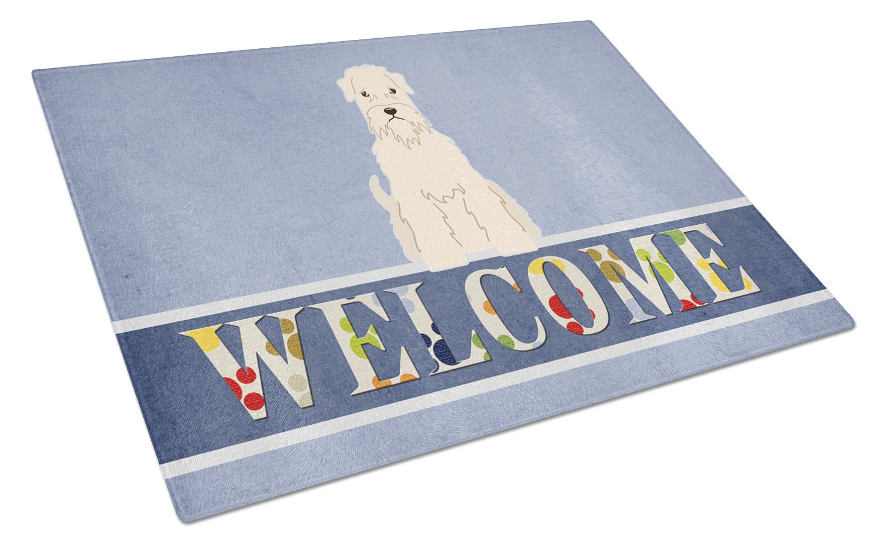 Soft Coated Wheaten Terrier Welcome Cutting Board Tempered Glass Kitchen Cutting Surface, Heat Resistant Chopping, Non-Slip Feet, Food Prep & Serving