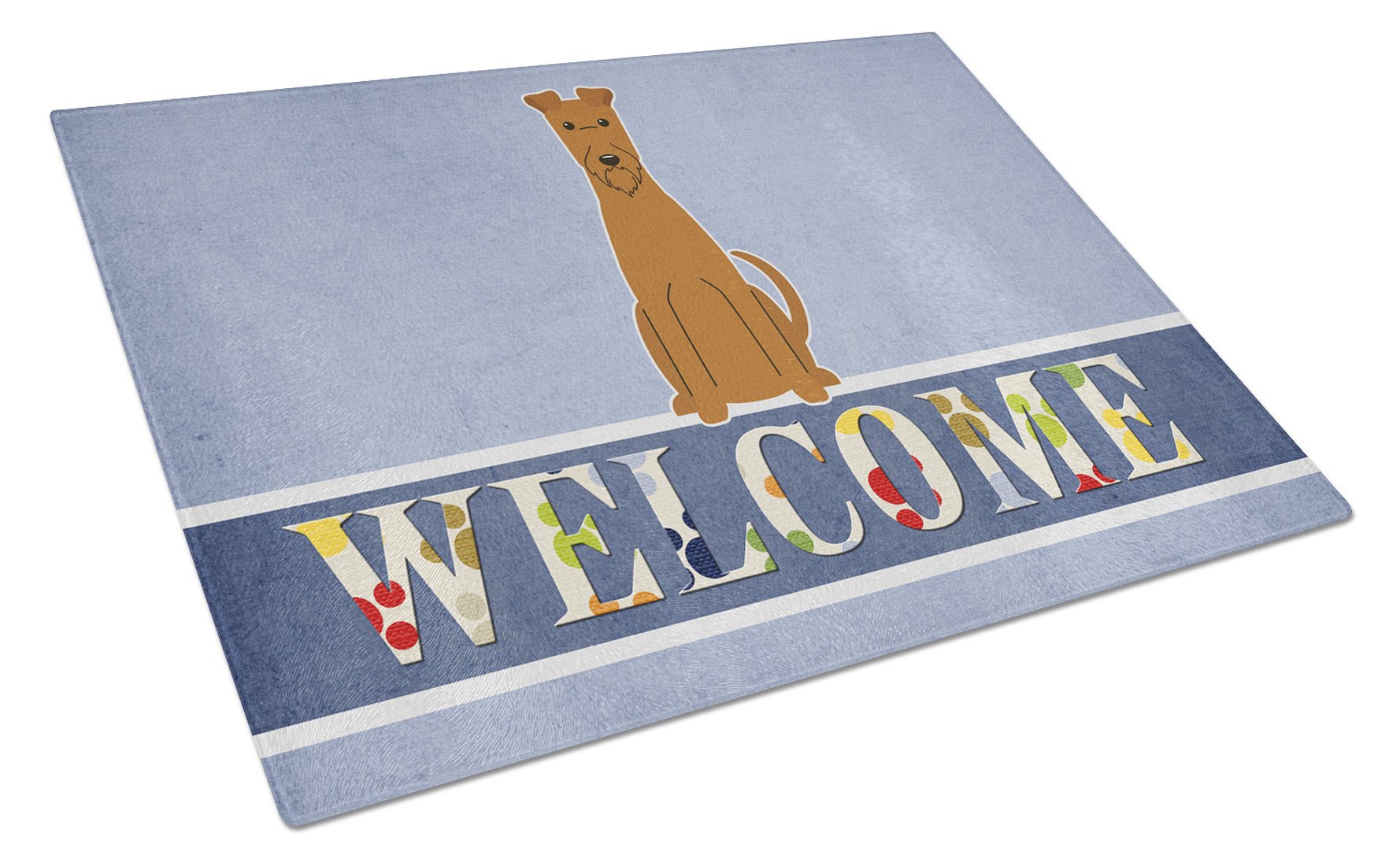 Irish Terrier Welcome Cutting Board Tempered Glass Kitchen Cutting Surface, Heat Resistant Chopping, Non-Slip Feet, Food Prep & Serving