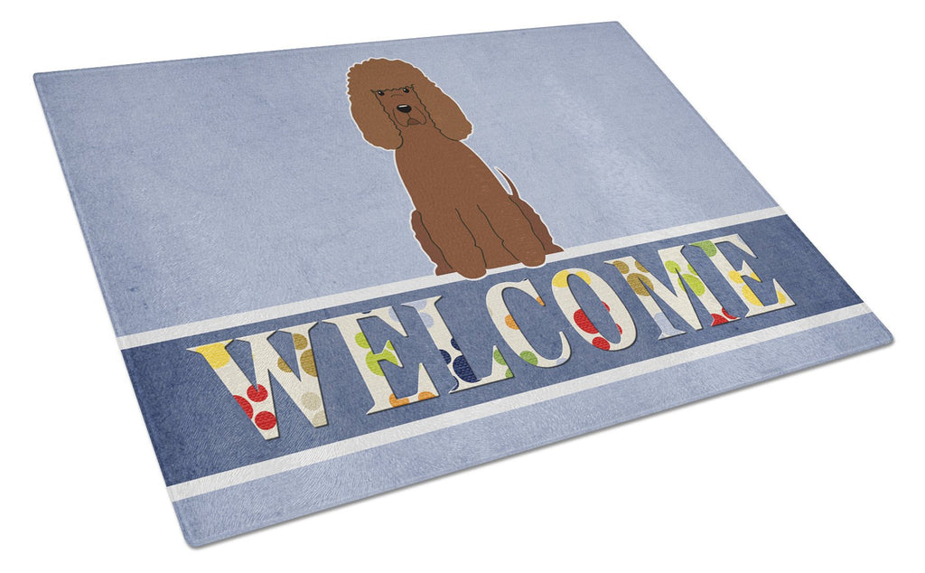 Irish Water Spaniel Welcome Cutting Board Tempered Glass Kitchen Cutting Surface, Heat Resistant Chopping, Non-Slip Feet, Food Prep & Serving