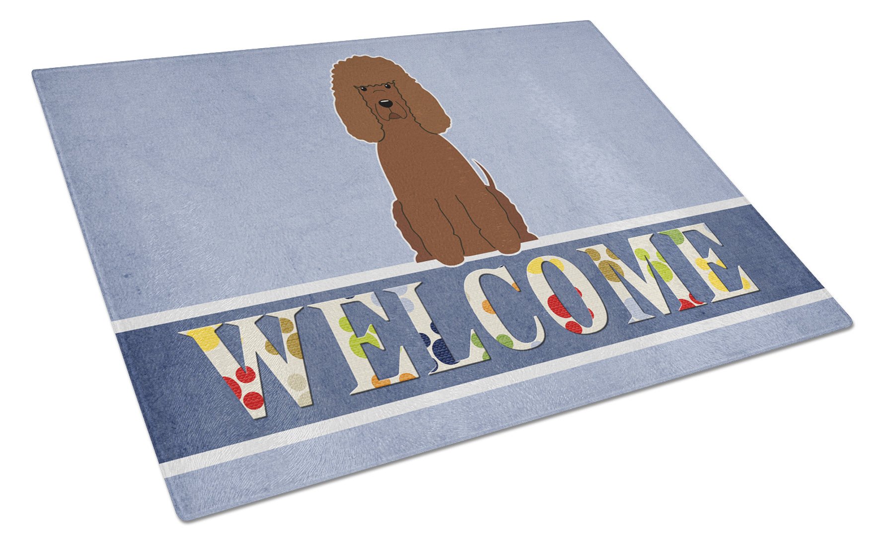 Irish Water Spaniel Welcome Cutting Board Tempered Glass Kitchen Cutting Surface, Heat Resistant Chopping, Non-Slip Feet, Food Prep & Serving