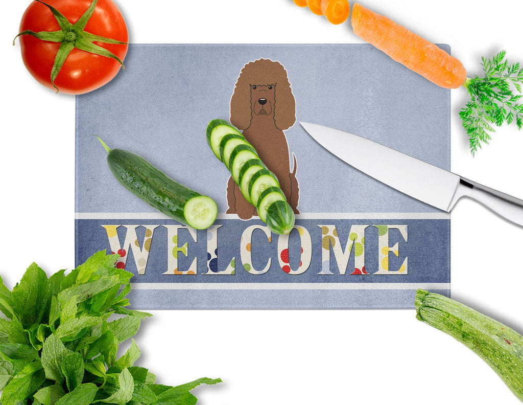 Irish Water Spaniel Welcome Cutting Board Tempered Glass Kitchen Cutting Surface, Heat Resistant Chopping, Non-Slip Feet, Food Prep & Serving