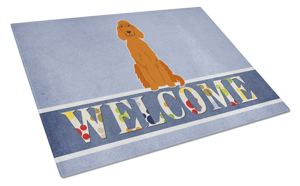 Irish Setter Welcome Cutting Board Tempered Glass Kitchen Cutting Surface, Heat Resistant Chopping, Non-Slip Feet, Food Prep & Serving