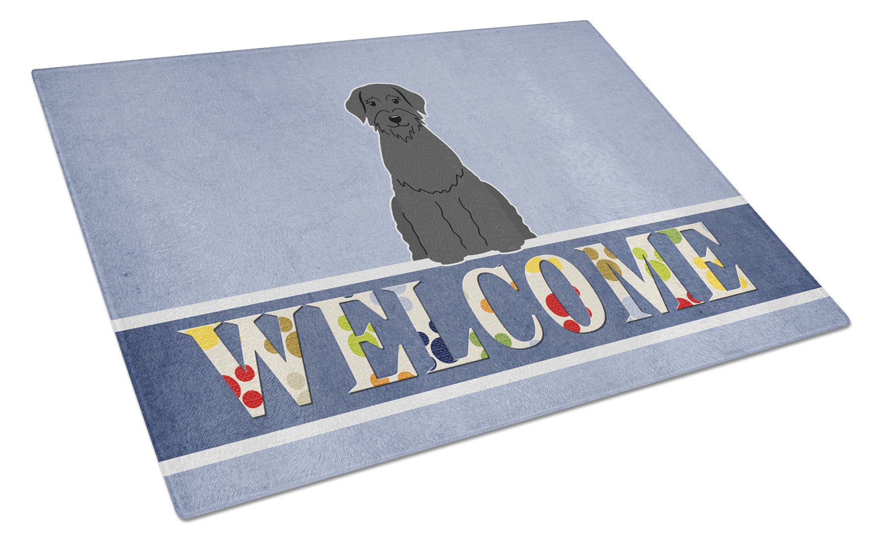 Giant Schnauzer Welcome Cutting Board Tempered Glass Kitchen Cutting Surface, Heat Resistant Chopping, Non-Slip Feet, Food Prep & Serving