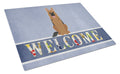 German Shepherd Welcome Cutting Board Tempered Glass Kitchen Cutting Surface, Heat Resistant Chopping, Non-Slip Feet, Food Prep & Serving