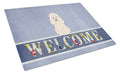 Poodle White Welcome Cutting Board Tempered Glass Kitchen Cutting Surface, Heat Resistant Chopping, Non-Slip Feet, Food Prep & Serving