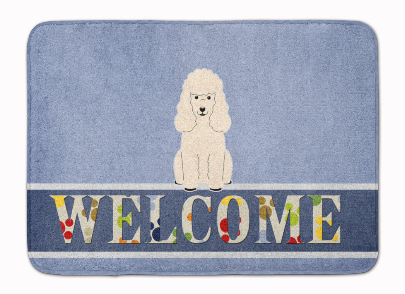 Poodle White Welcome Memory Foam Kitchen Mat Machine Washable Anti-Fatigue Cushion Comfort Bath or Kitchen Rug