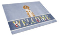 Brittany Spaniel Welcome Cutting Board Tempered Glass Kitchen Cutting Surface, Heat Resistant Chopping, Non-Slip Feet, Food Prep & Serving