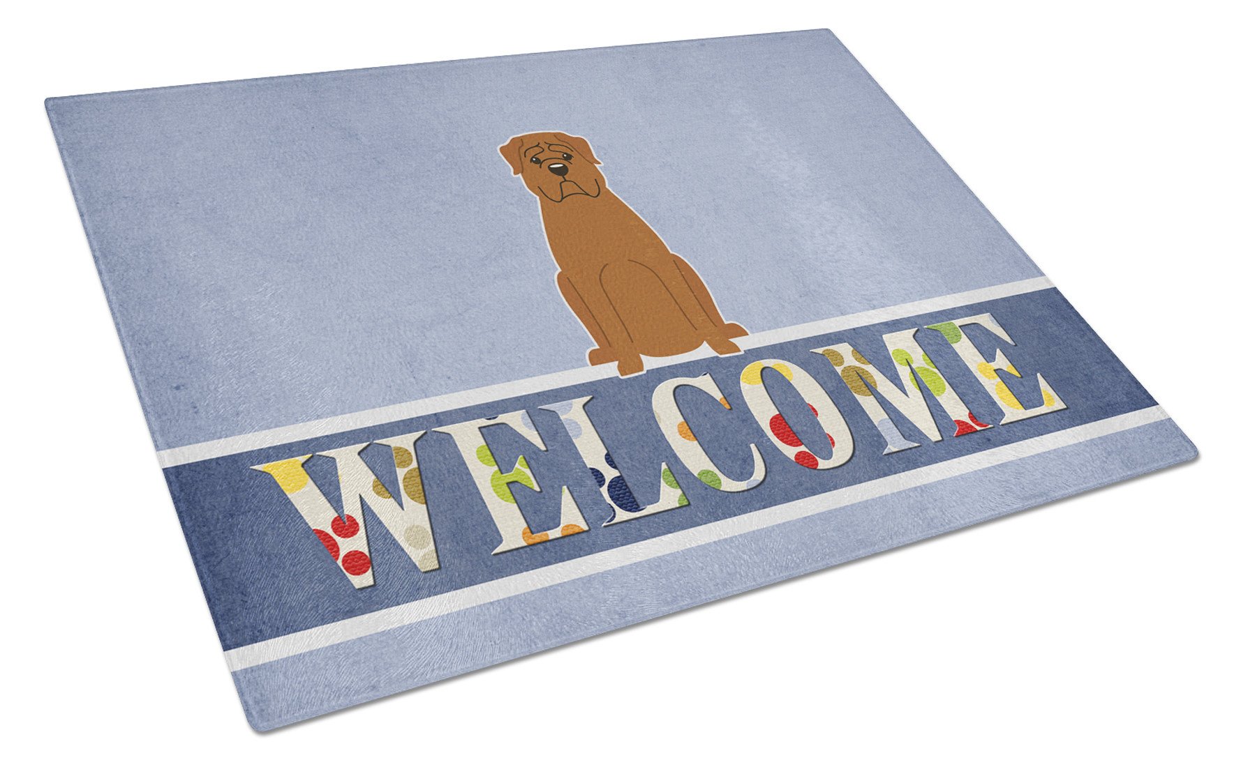 Dogue de Bourdeaux Welcome Cutting Board Tempered Glass Kitchen Cutting Surface, Heat Resistant Chopping, Non-Slip Feet, Food Prep & Serving