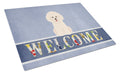 Bichon Frise Welcome Cutting Board Tempered Glass Kitchen Cutting Surface, Heat Resistant Chopping, Non-Slip Feet, Food Prep & Serving