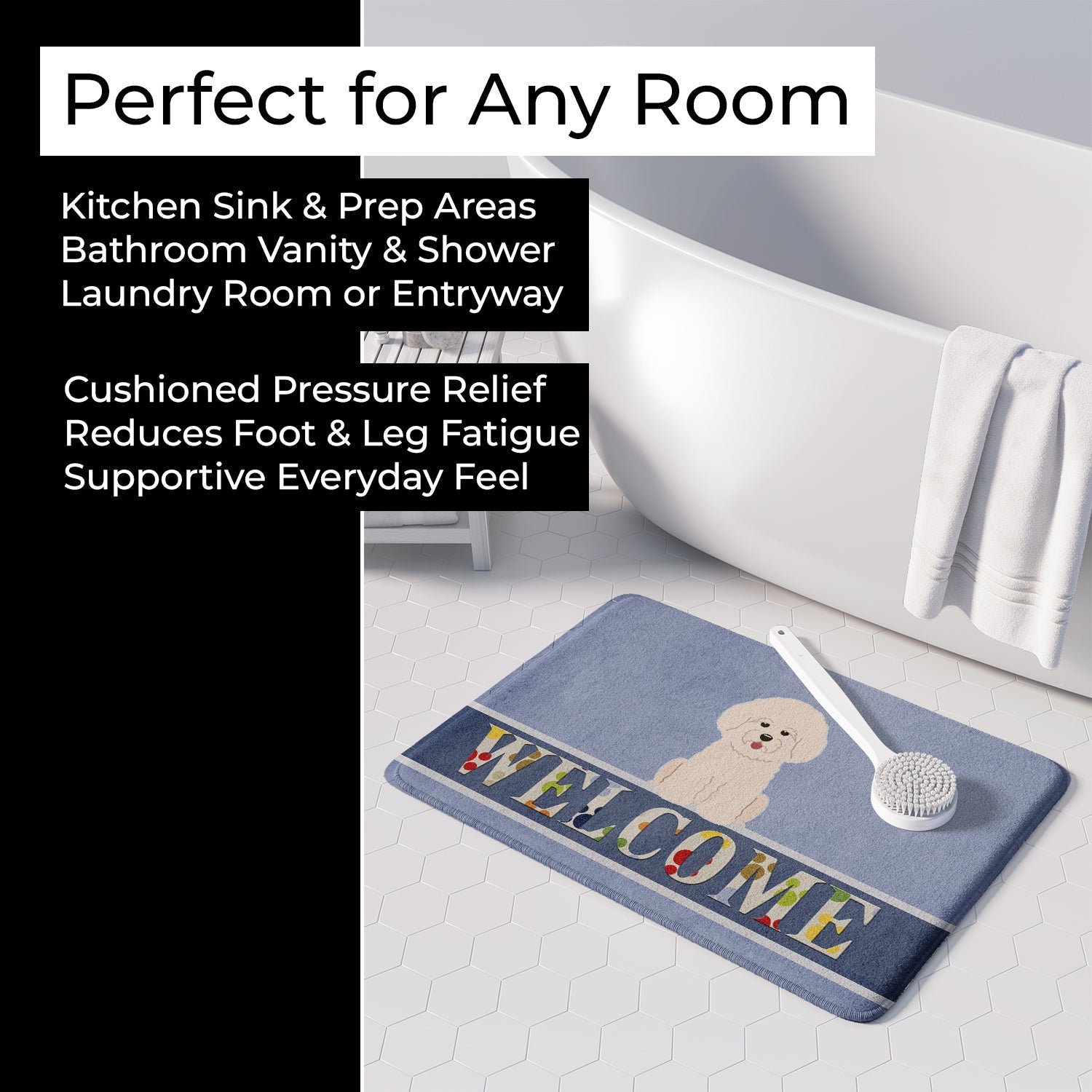 Bichon Frise Welcome Memory Foam Kitchen Mat Machine Washable Anti-Fatigue Cushion Comfort Bath or Kitchen Rug