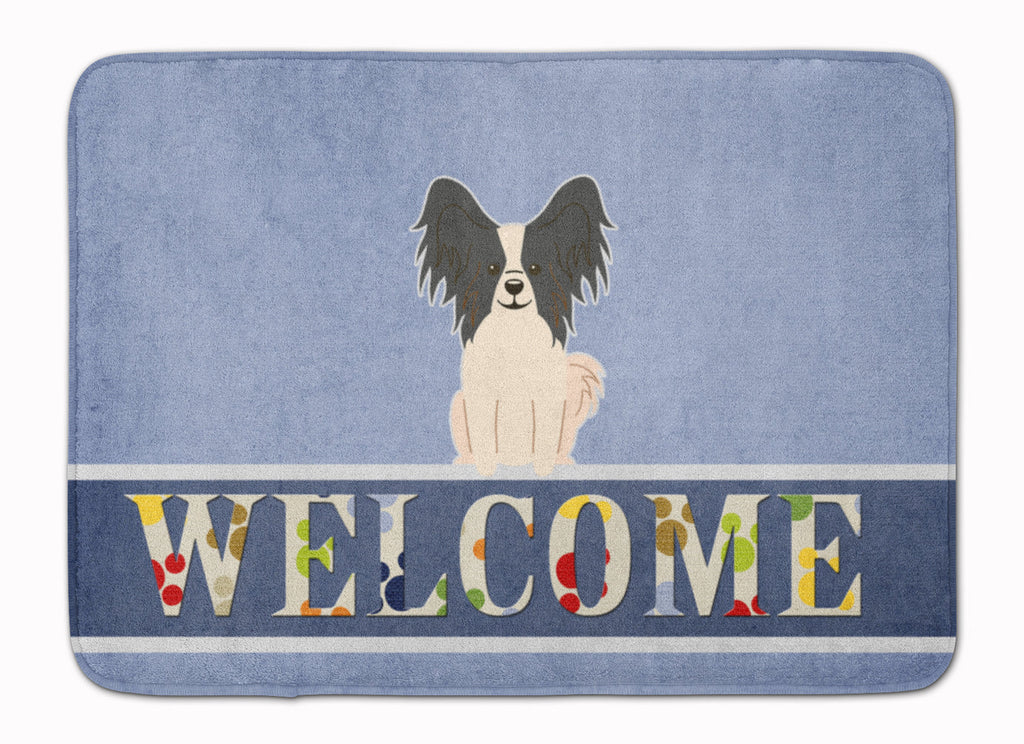 Papillon Black White Welcome Memory Foam Kitchen Mat Machine Washable Anti-Fatigue Cushion Comfort Bath or Kitchen Rug