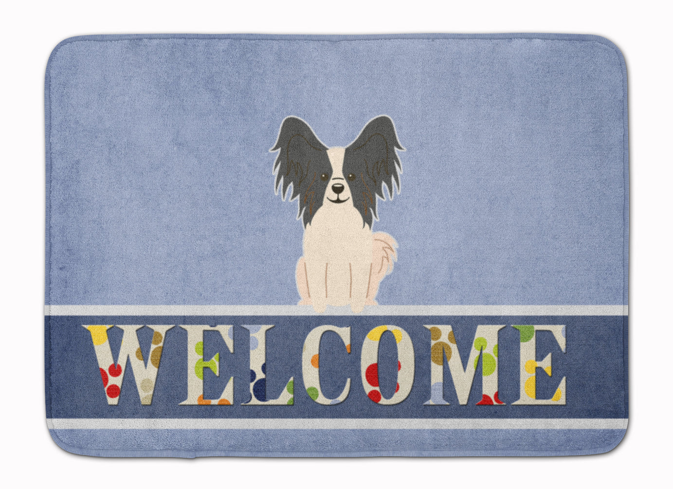 Papillon Black White Welcome Memory Foam Kitchen Mat Machine Washable Anti-Fatigue Cushion Comfort Bath or Kitchen Rug