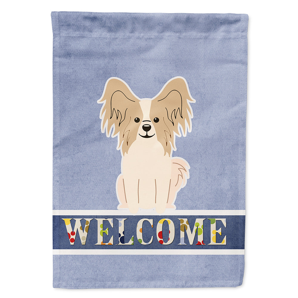 Papillon Sable White Welcome House Flag 28x40 Porch Sleeve Pole Decorative Outside Yard Banner Artwork Wall Hanging, Polyester