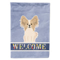 Papillon Sable White Welcome House Flag 28x40 Porch Sleeve Pole Decorative Outside Yard Banner Artwork Wall Hanging, Polyester