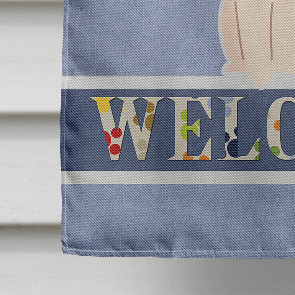 Papillon Sable White Welcome House Flag 28x40 Porch Sleeve Pole Decorative Outside Yard Banner Artwork Wall Hanging, Polyester