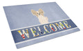 Papillon Sable White Welcome Cutting Board Tempered Glass Kitchen Cutting Surface, Heat Resistant Chopping, Non-Slip Feet, Food Prep & Serving