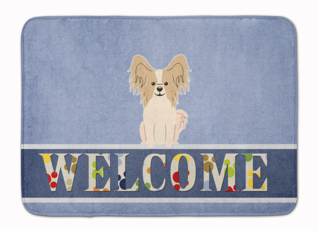 Papillon Sable White Welcome Memory Foam Kitchen Mat Machine Washable Anti-Fatigue Cushion Comfort Bath or Kitchen Rug