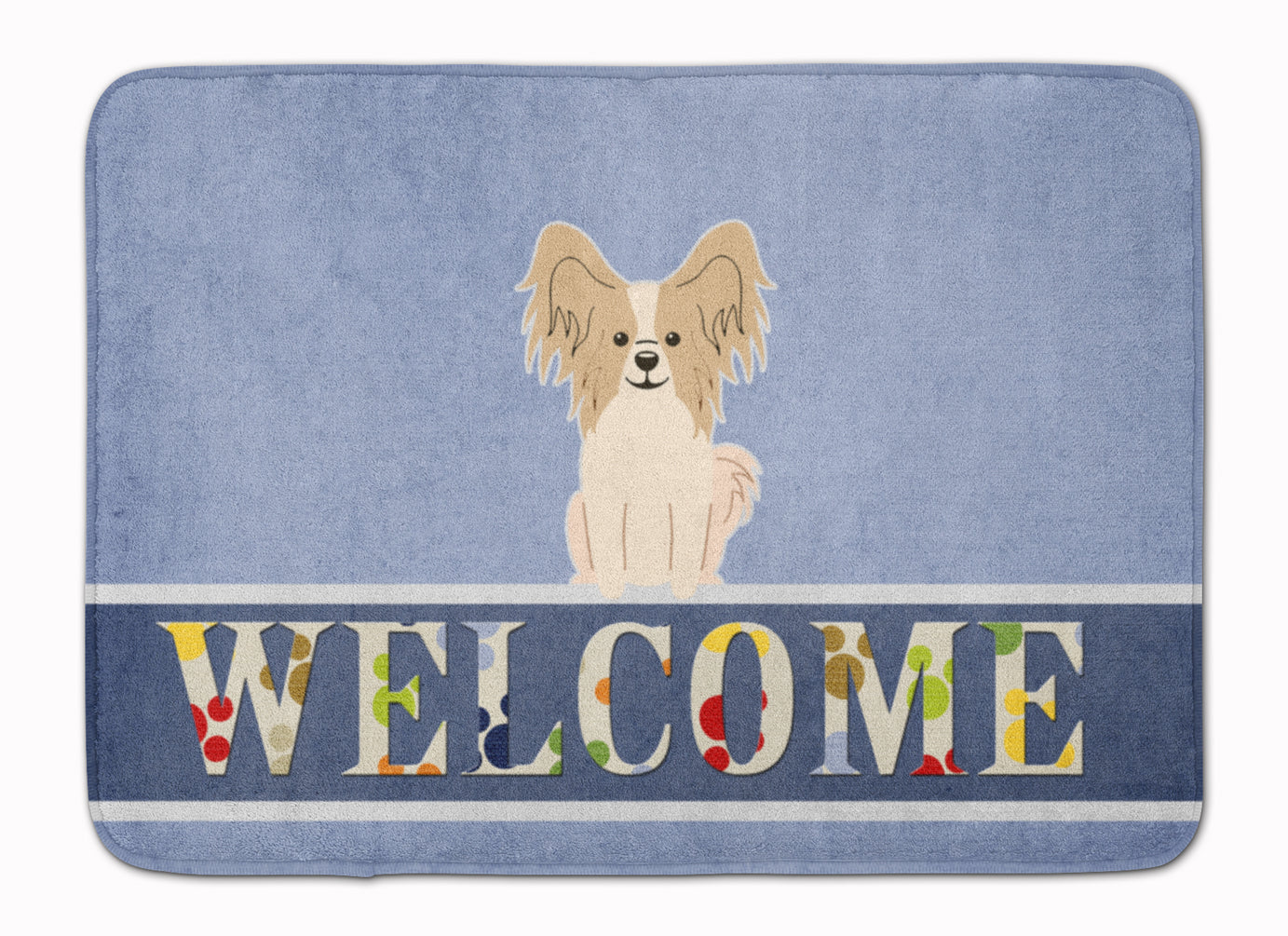 Papillon Sable White Welcome Memory Foam Kitchen Mat Machine Washable Anti-Fatigue Cushion Comfort Bath or Kitchen Rug