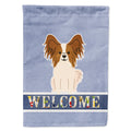 Papillon Red White Welcome House Flag 28x40 Porch Sleeve Pole Decorative Outside Yard Banner Artwork Wall Hanging, Polyester