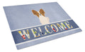 Papillon Red White Welcome Cutting Board Tempered Glass Kitchen Cutting Surface, Heat Resistant Chopping, Non-Slip Feet, Food Prep & Serving