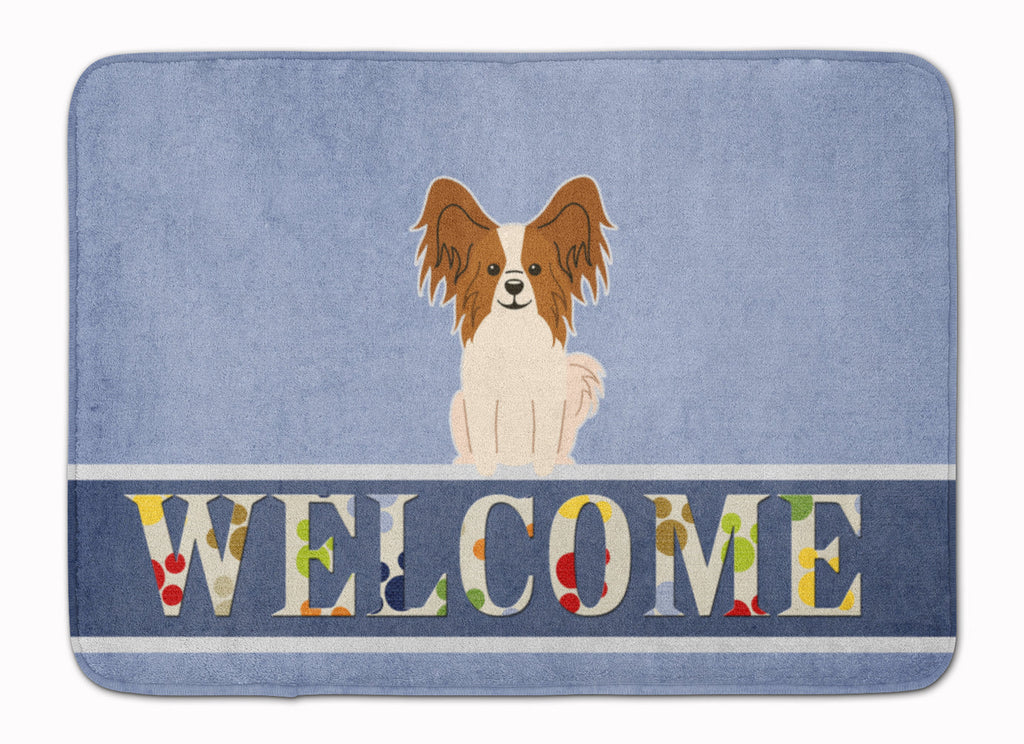 Papillon Red White Welcome Memory Foam Kitchen Mat Machine Washable Anti-Fatigue Cushion Comfort Bath or Kitchen Rug