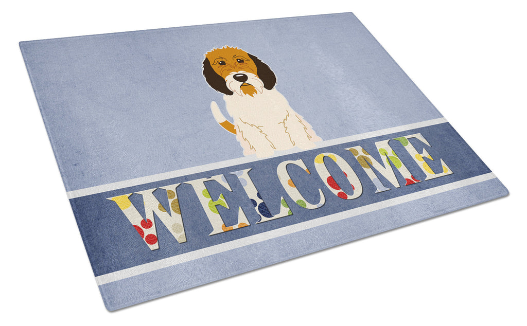 Petit Basset Griffon Veenden Welcome Cutting Board Tempered Glass Kitchen Cutting Surface, Heat Resistant Chopping, Non-Slip Feet, Food Prep & Serving
