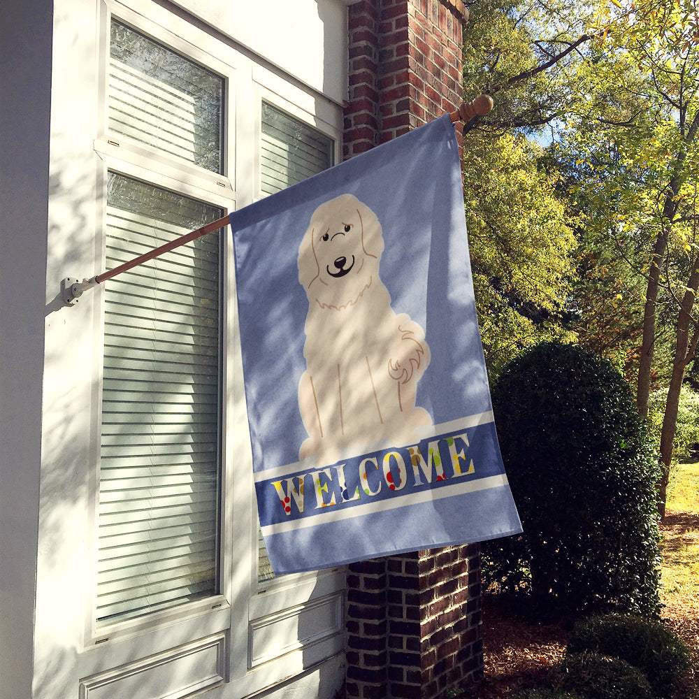 Great Pyrenese Welcome House Flag 28x40 Porch Sleeve Pole Decorative Outside Yard Banner Artwork Wall Hanging, Polyester