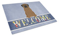 Bullmastiff Welcome Cutting Board Tempered Glass Kitchen Cutting Surface, Heat Resistant Chopping, Non-Slip Feet, Food Prep & Serving