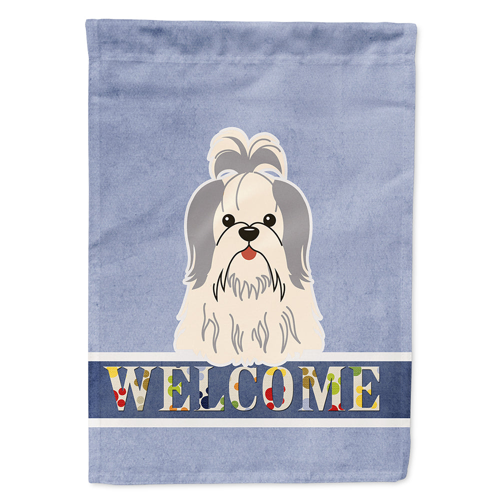 Shih Tzu Silver White Welcome House Flag 28x40 Porch Sleeve Pole Decorative Outside Yard Banner Artwork Wall Hanging, Polyester