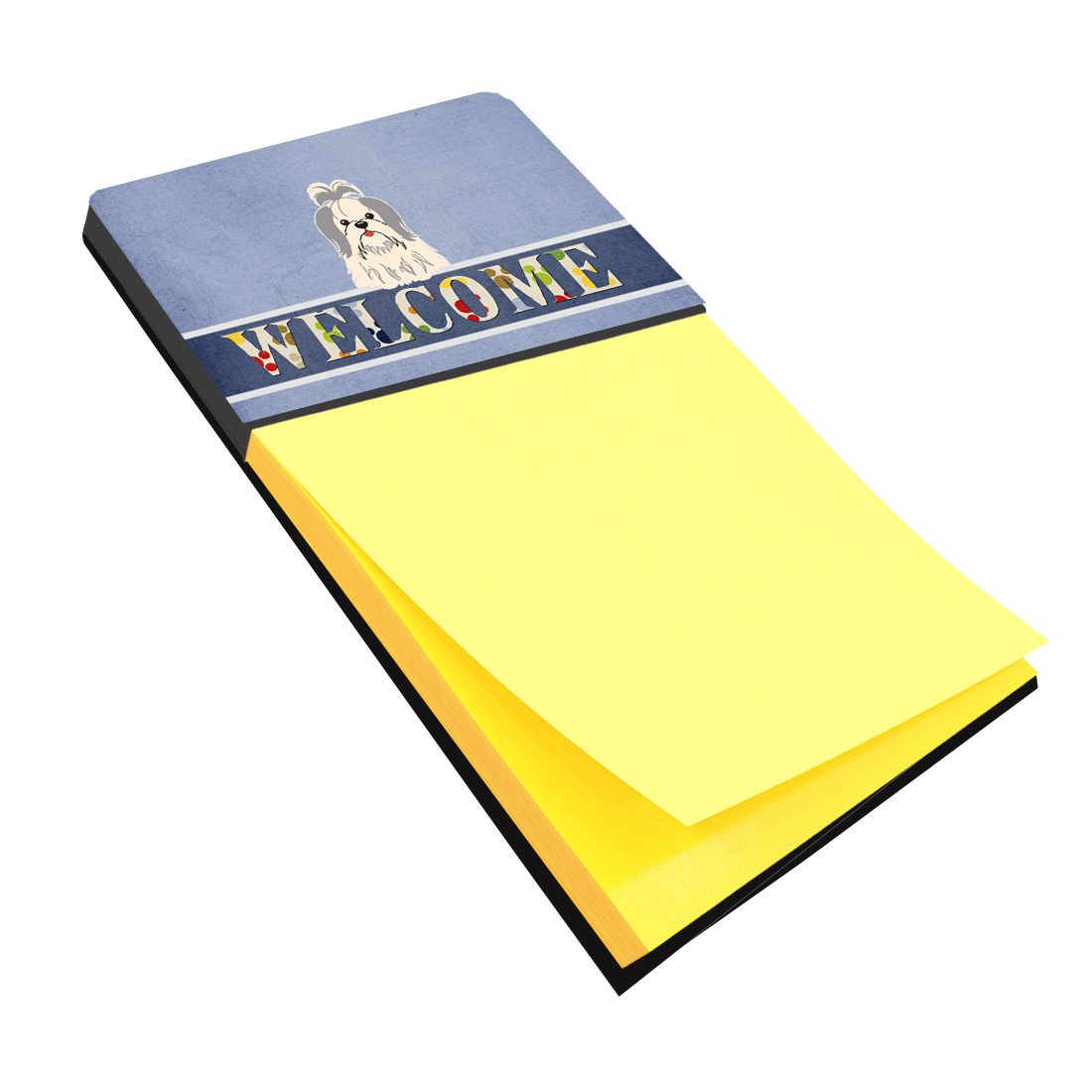 Shih Tzu Silver White Welcome Watercolor Sticky Note Holder Refillable Dispenser Desk Accessory 3x3 Pad Gift