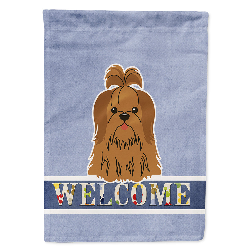 Shih Tzu Silver Chocolate Welcome House Flag 28x40 Porch Sleeve Pole Decorative Outside Yard Banner Artwork Wall Hanging, Polyester