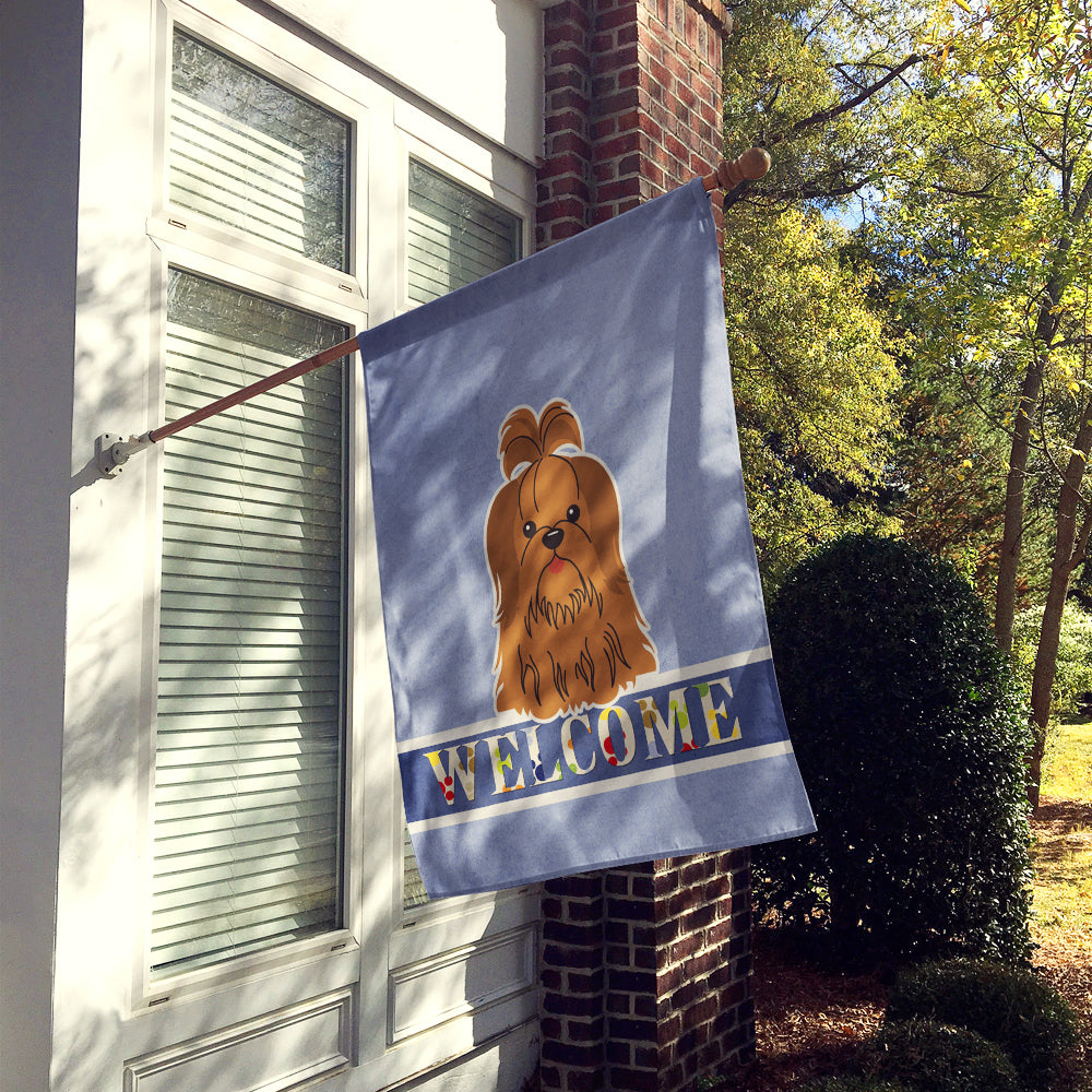 Shih Tzu Silver Chocolate Welcome House Flag 28x40 Porch Sleeve Pole Decorative Outside Yard Banner Artwork Wall Hanging, Polyester