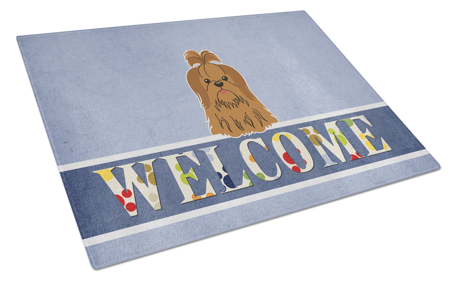 Shih Tzu Silver Chocolate Welcome Cutting Board Tempered Glass Kitchen Cutting Surface, Heat Resistant Chopping, Non-Slip Feet, Food Prep & Serving