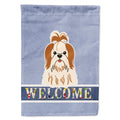 Shih Tzu Red White Welcome House Flag 28x40 Porch Sleeve Pole Decorative Outside Yard Banner Artwork Wall Hanging, Polyester