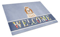 Shih Tzu Red White Welcome Cutting Board Tempered Glass Kitchen Cutting Surface, Heat Resistant Chopping, Non-Slip Feet, Food Prep & Serving