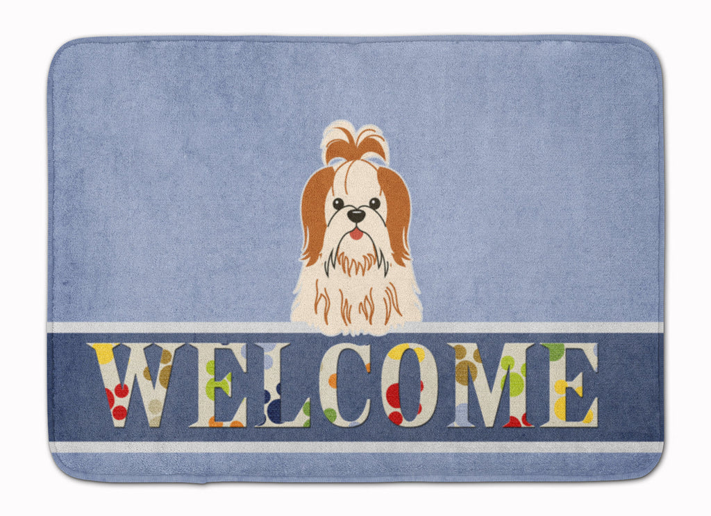 Shih Tzu Red White Welcome Memory Foam Kitchen Mat Machine Washable Anti-Fatigue Cushion Comfort Bath or Kitchen Rug