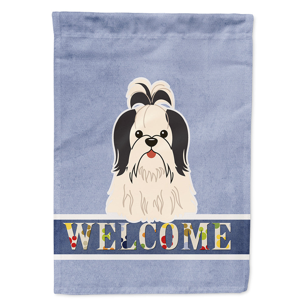 Shih Tzu Black White Welcome House Flag 28x40 Porch Sleeve Pole Decorative Outside Yard Banner Artwork Wall Hanging, Polyester