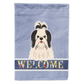 Shih Tzu Black White Welcome House Flag 28x40 Porch Sleeve Pole Decorative Outside Yard Banner Artwork Wall Hanging, Polyester