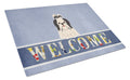 Shih Tzu Black White Welcome Cutting Board Tempered Glass Kitchen Cutting Surface, Heat Resistant Chopping, Non-Slip Feet, Food Prep & Serving