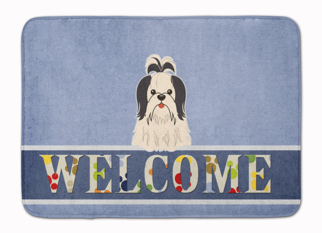 Shih Tzu Black White Welcome Memory Foam Kitchen Mat Machine Washable Anti-Fatigue Cushion Comfort Bath or Kitchen Rug