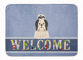 Shih Tzu Black White Welcome Memory Foam Kitchen Mat Machine Washable Anti-Fatigue Cushion Comfort Bath or Kitchen Rug