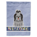 Shih Tzu Black Silver Welcome House Flag 28x40 Porch Sleeve Pole Decorative Outside Yard Banner Artwork Wall Hanging, Polyester