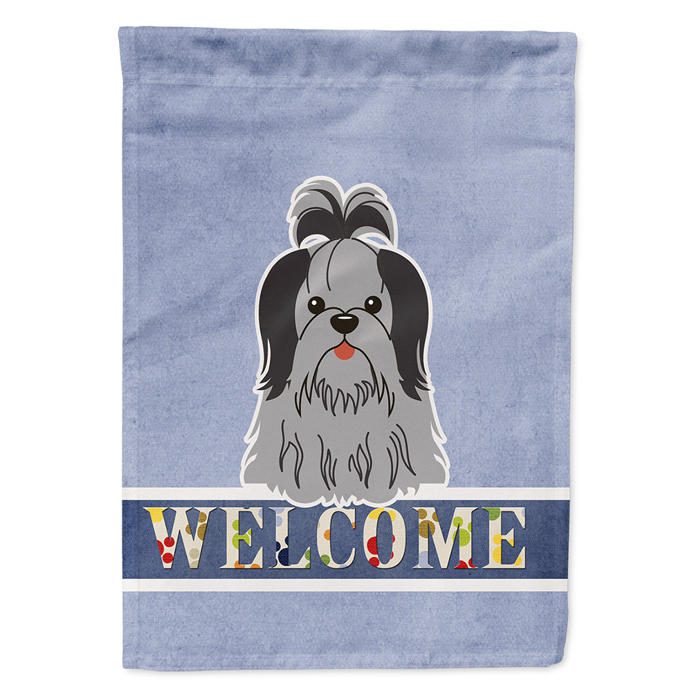 Shih Tzu Black Silver Welcome House Flag 28x40 Porch Sleeve Pole Decorative Outside Yard Banner Artwork Wall Hanging, Polyester