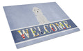 Bedlington Terrier Blue Welcome Cutting Board Tempered Glass Kitchen Cutting Surface, Heat Resistant Chopping, Non-Slip Feet, Food Prep & Serving