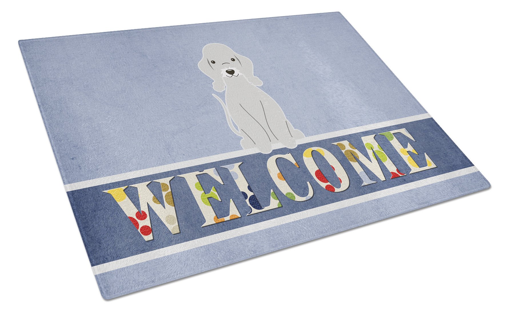 Bedlington Terrier Blue Welcome Cutting Board Tempered Glass Kitchen Cutting Surface, Heat Resistant Chopping, Non-Slip Feet, Food Prep & Serving