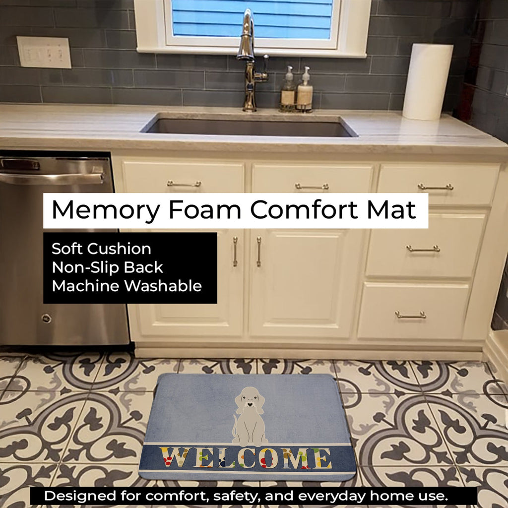 Bedlington Terrier Blue Welcome Memory Foam Kitchen Mat Machine Washable Anti-Fatigue Cushion Comfort Bath or Kitchen Rug