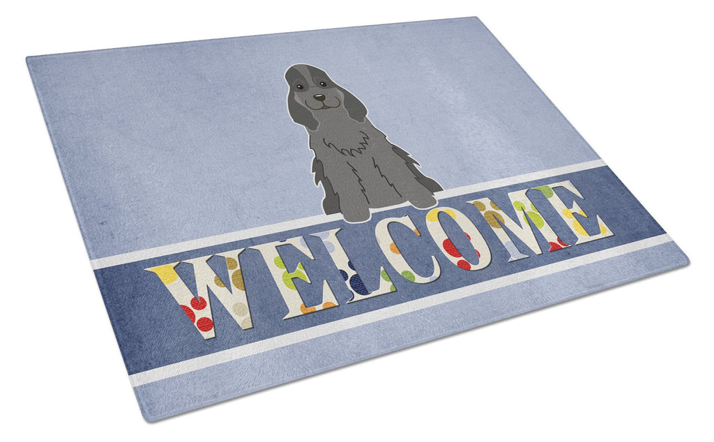 Cocker Spaniel Black Welcome Cutting Board Tempered Glass Kitchen Cutting Surface, Heat Resistant Chopping, Non-Slip Feet, Food Prep & Serving