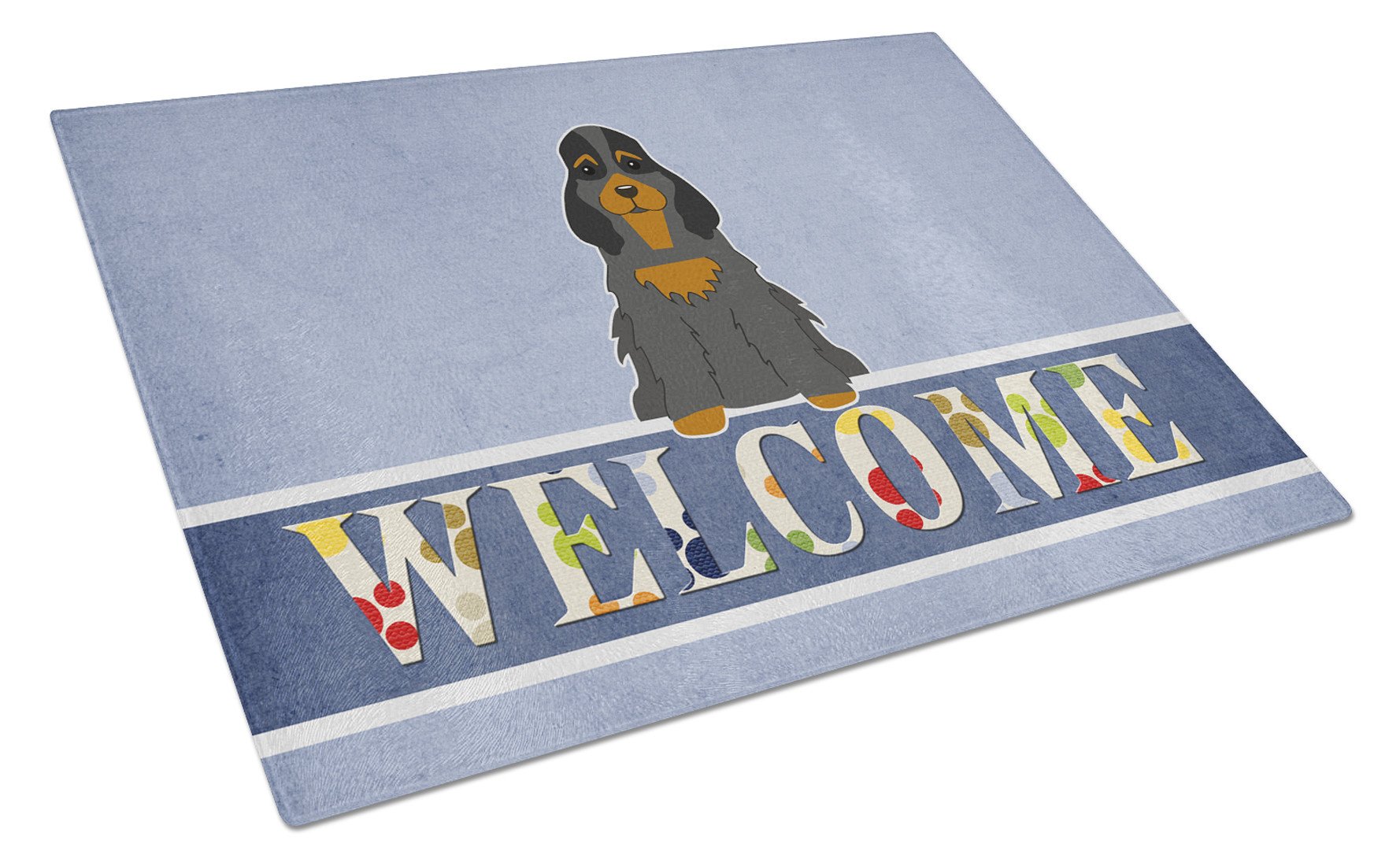 Cocker Spaniel Black Tan Welcome Cutting Board Tempered Glass Kitchen Cutting Surface, Heat Resistant Chopping, Non-Slip Feet, Food Prep & Serving