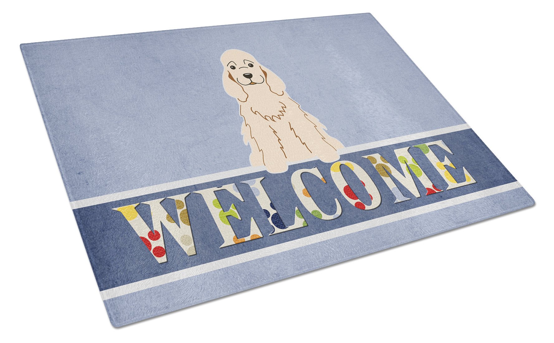 Cocker Spaniel Buff Welcome Cutting Board Tempered Glass Kitchen Cutting Surface, Heat Resistant Chopping, Non-Slip Feet, Food Prep & Serving