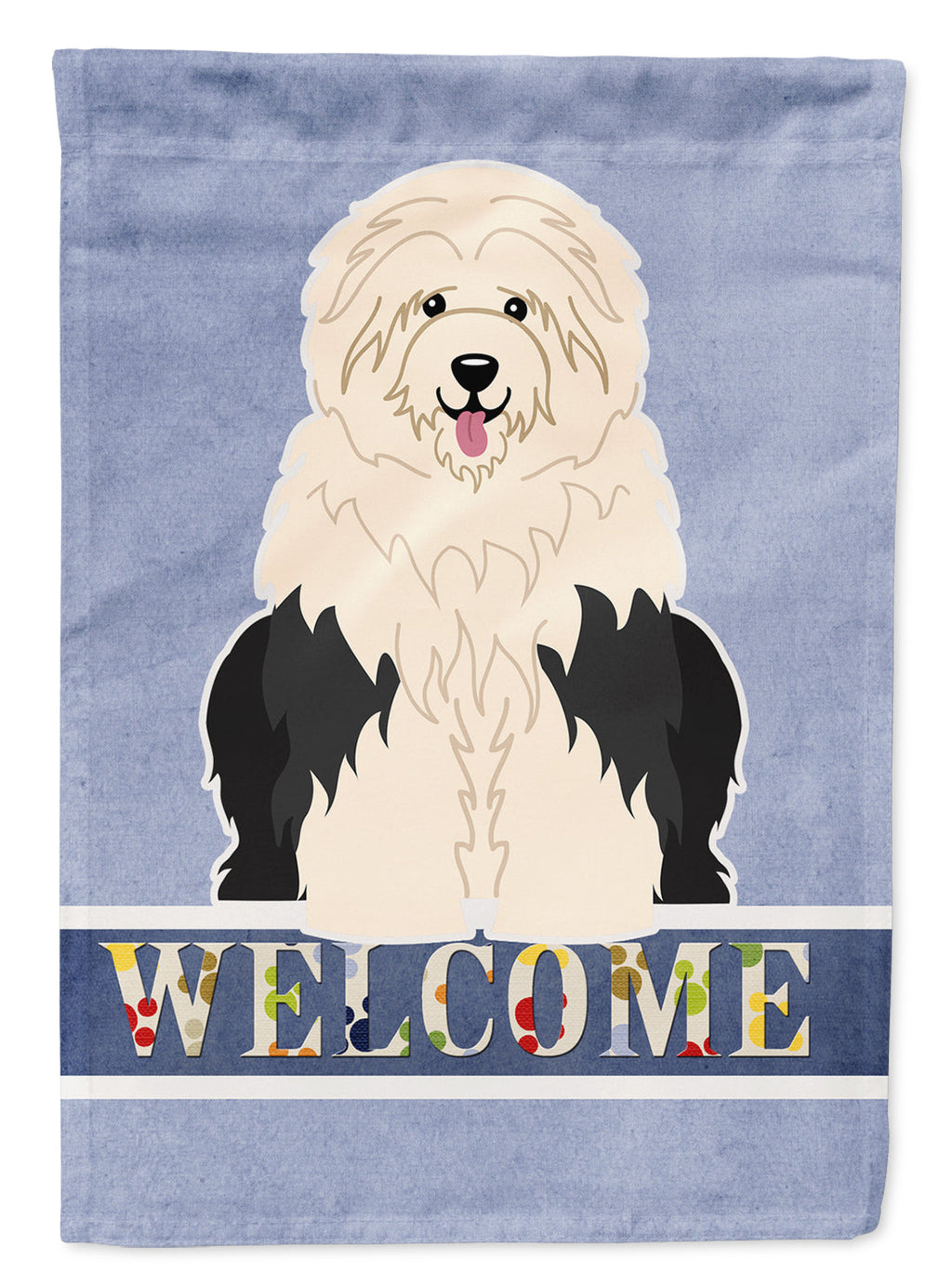 Old English Sheepdog Welcome House Flag 28x40 Porch Sleeve Pole Decorative Outside Yard Banner Artwork Wall Hanging, Polyester